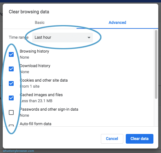 Cleaning up the history, cache of the browser  - Screenshot