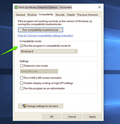 Choose Compatibility Tab - Screenshot