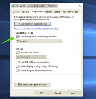 Choose Compatibility Tab - Screenshot