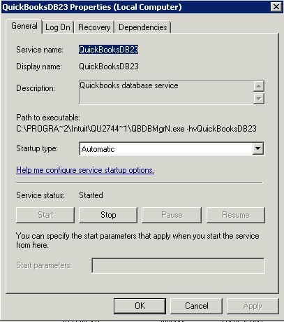 QuickBooksDB3 properties tab - Screenshot