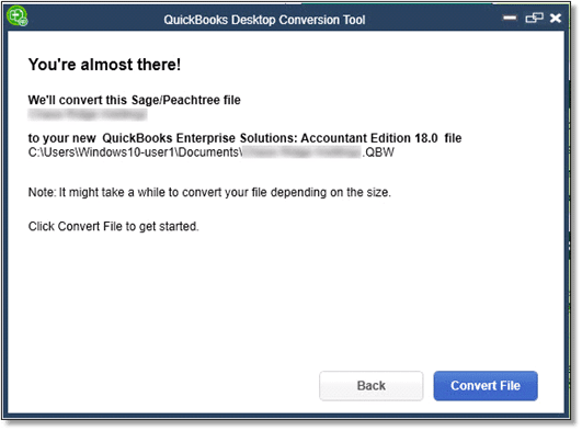 Convert the company file - Screenshot Image