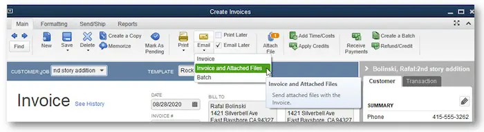 PDF Invoice and attachment review option - Screenshot Image