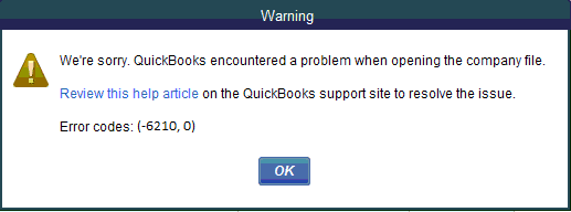 QuickBooks error code 6210 - Screenshot Image