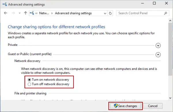 Turn on network discovery - Screenshot Image