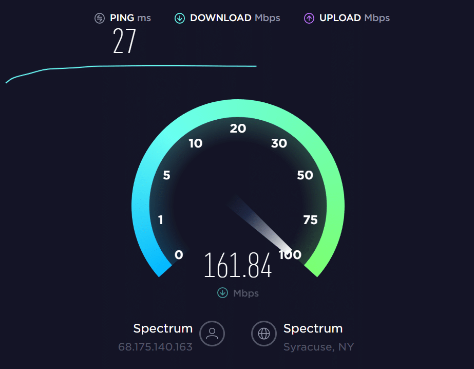 Verifying the internet speed - Screenshot Image