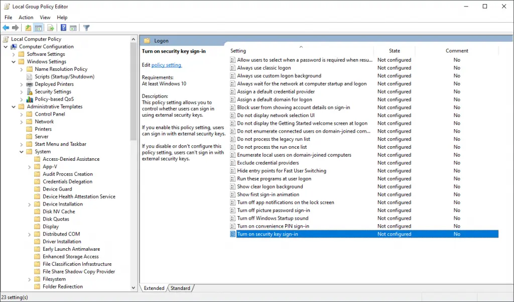 Administrative templates - Screenshot Image