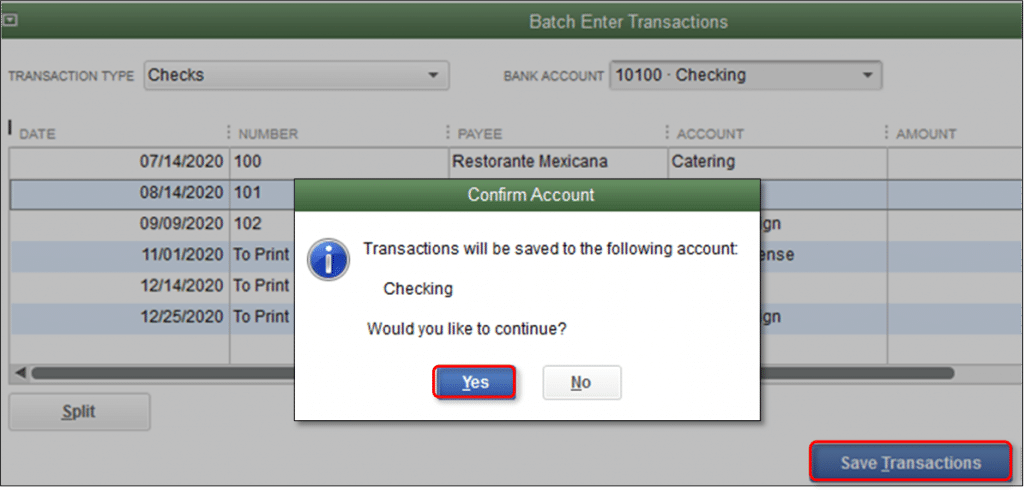 QuickBooks batch enter transactions - Screenshot Image