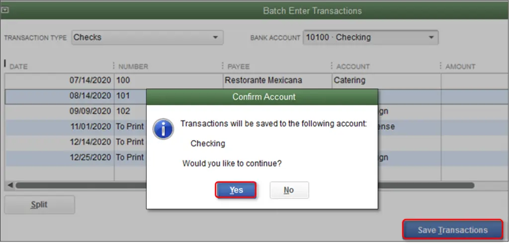 QuickBooks batch enter transactions - Screenshot Image
