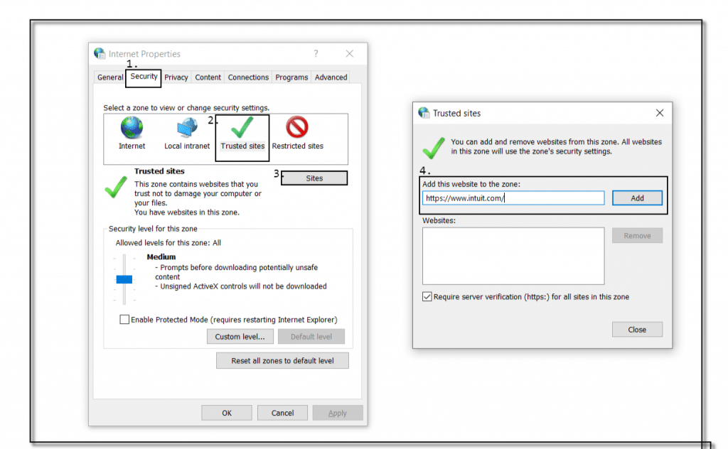 Check internet firewall and internet security settings and allow QuickBooks connections - Screenshot Image
