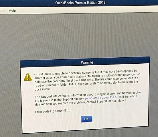 QuickBooks Error code 6190 and 816 - Screenshot Image
