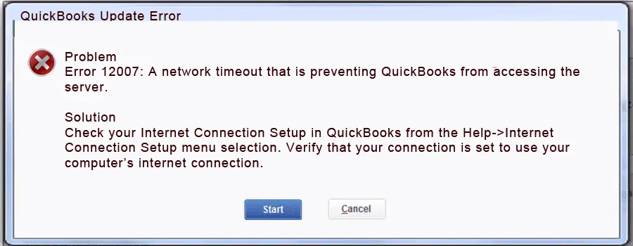 QuickBooks Payroll Update Error 12007 - Screenshot Image
