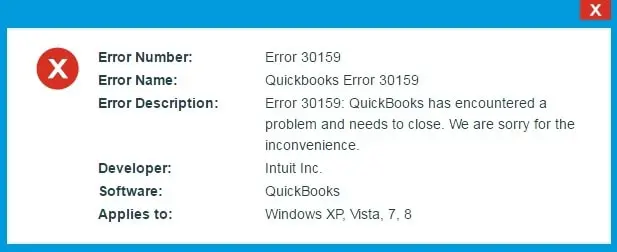 QuickBooks Payroll Error 30159 - Screenshot Image