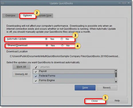 Turning off QuickBooks automatic update - Screenshot Image