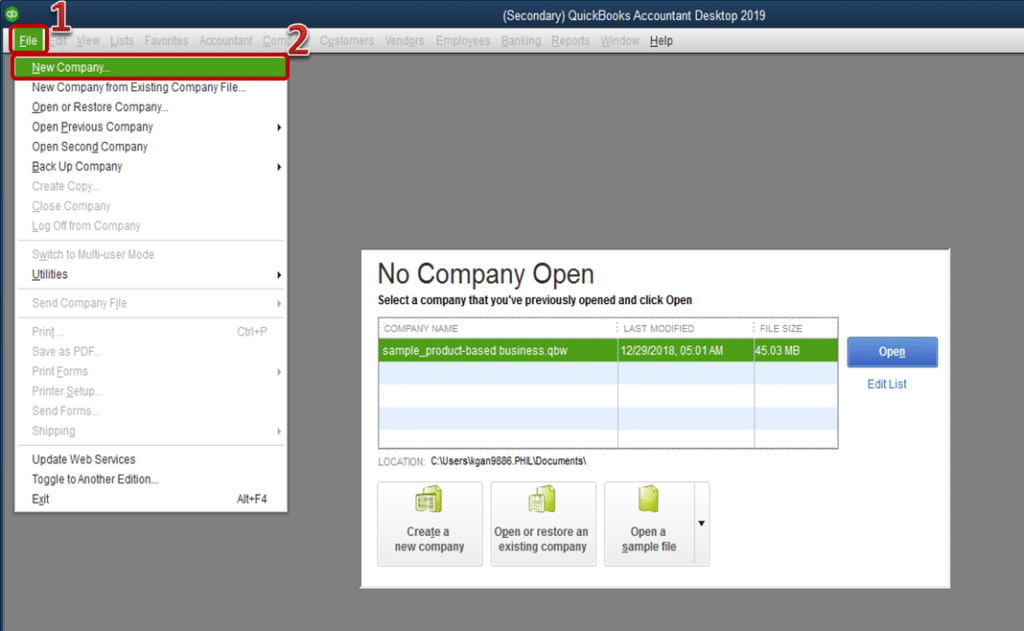 New company option - Screenshot Image