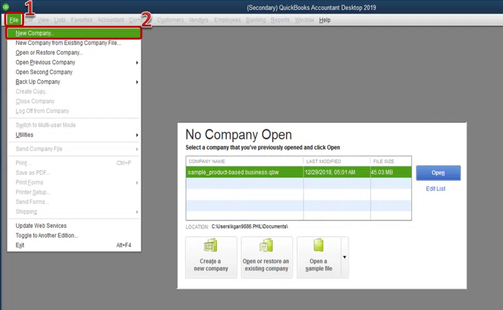 New company option - Screenshot Image