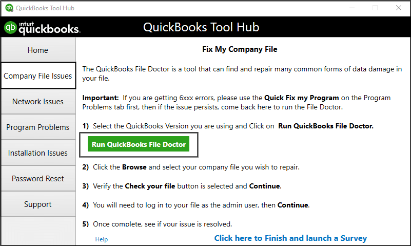 QuickBooks File Doctor tool - Screenshot Image