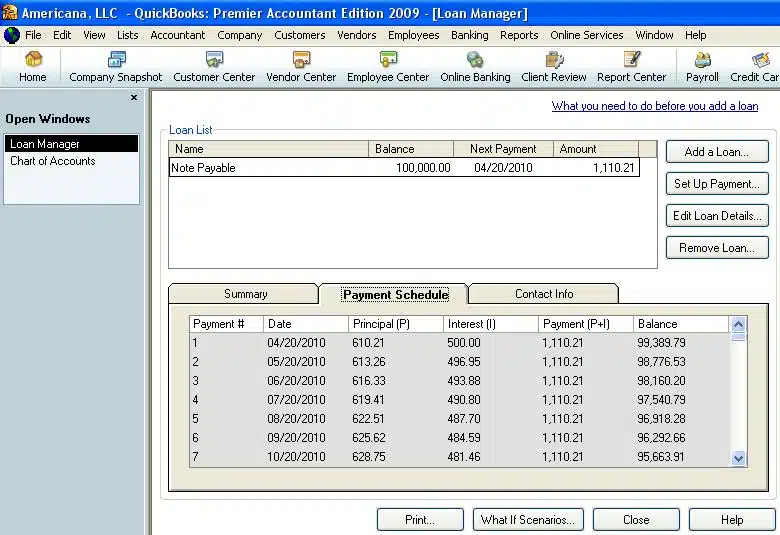QuickBooks Loan Manager is not working - Screenshot Image