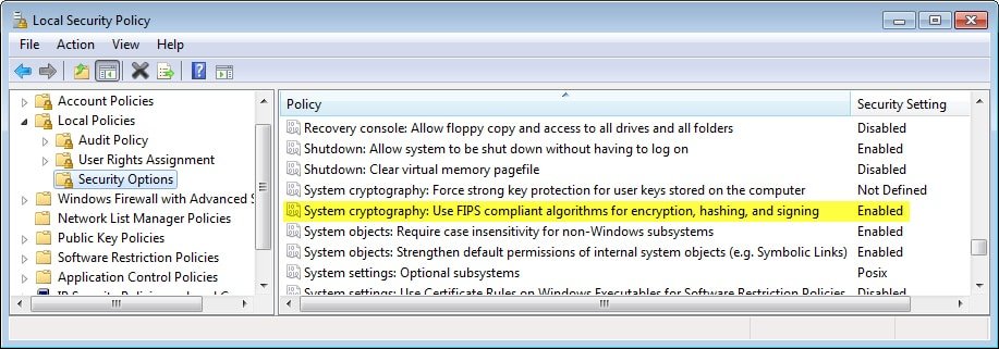 System cryptography FIPS - Screenshot Image