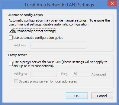 Automatically Detect Settings checkbox - Screenshot