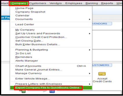 Export company file to QuickBooks online - Screenshot Image