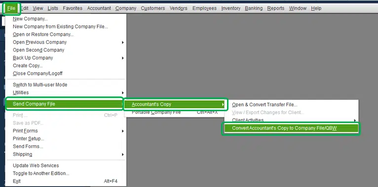 convert and accountant’s copy transfer file - Screenshot Image