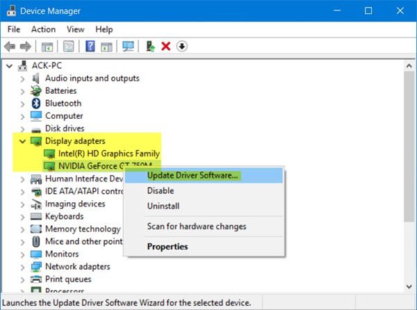 Update the Video Card drivers to the latest release - Image