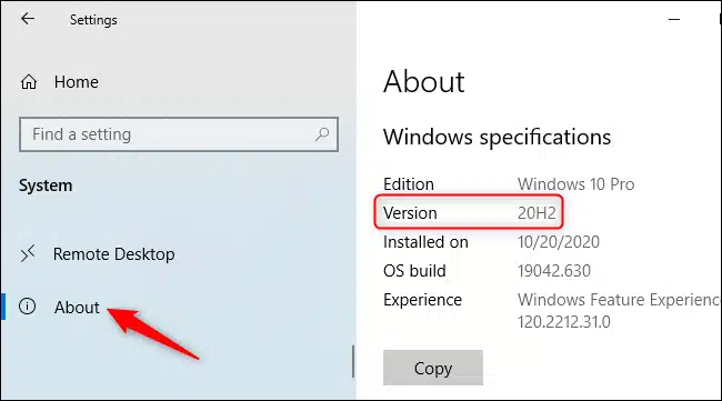 Check if the Windows version is updated to the latest one - Image