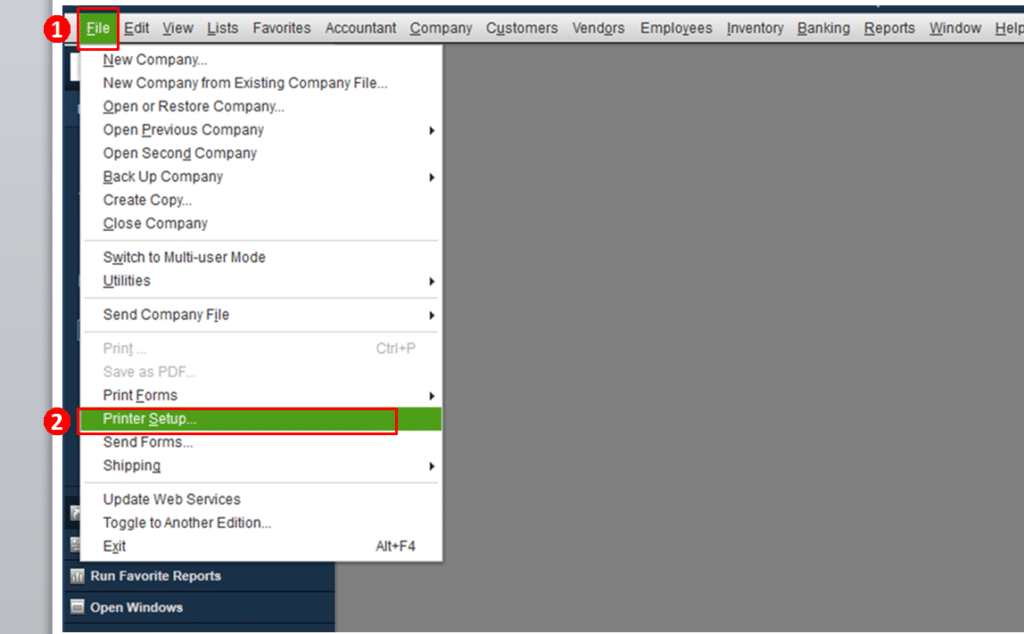Printer setup option - Screenshot