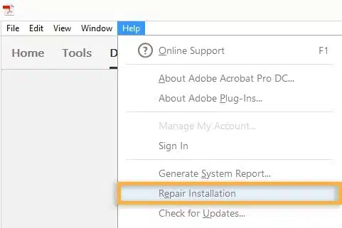 Repair Acrobat Installation - Image
