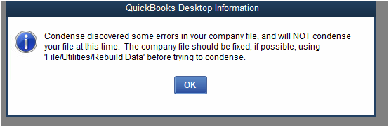 QuickBooks Condense Data Error - Image