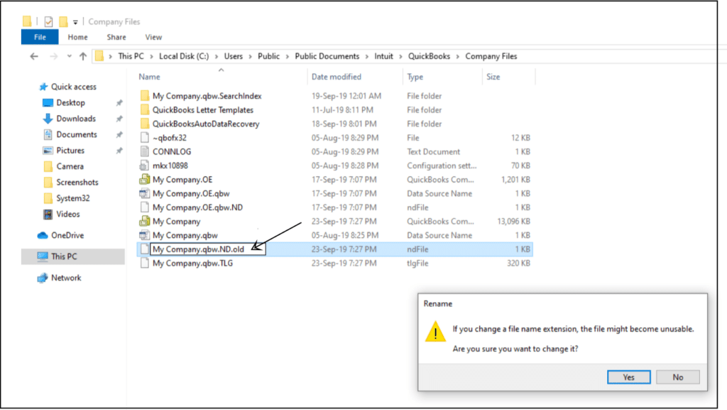 Rename .OLD file in QuickBooks desktop - Screenshot