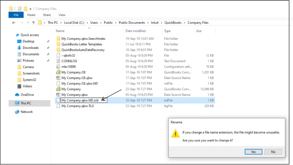 Rename .OLD file in QuickBooks desktop - Screenshot
