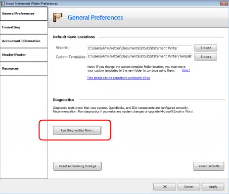 Running QuickBooks statement writer diagnostics - Image