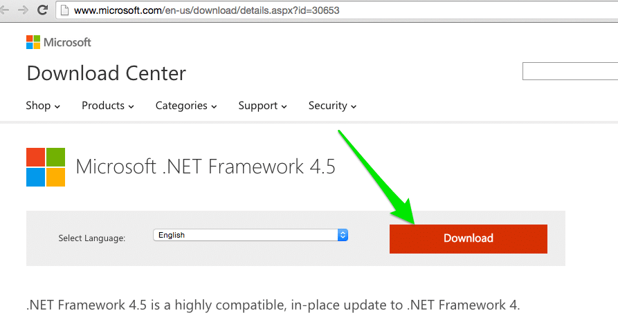 download and install .NET Framework 4.5 - Image