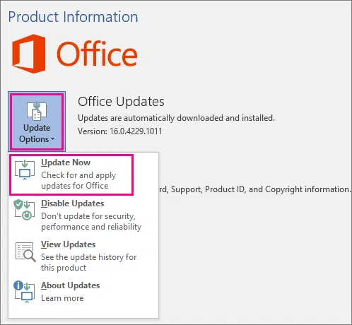 Update M.S Excel - Image