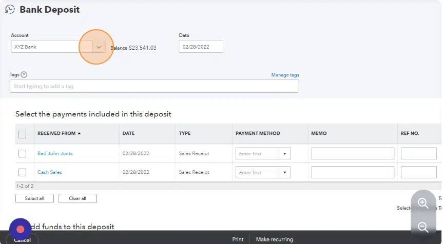 Bank account for the deposits - Image