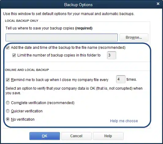 Remind me to backup when closing data option - Image