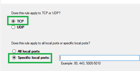 Ensure TCP option is Checked - Screenshot