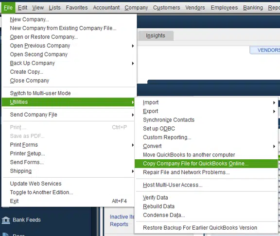 copy company file for QuickBooks online - Screenshot Image