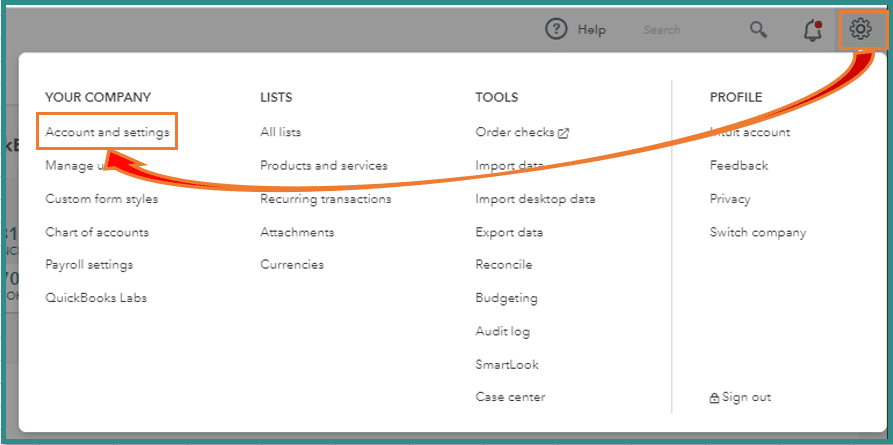 Account and settings tab - Image