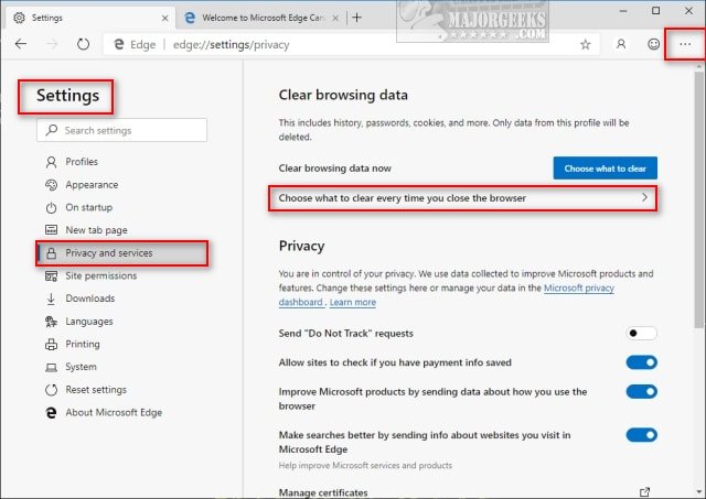 Clear cache and cookies in Microsoft Edge - Image